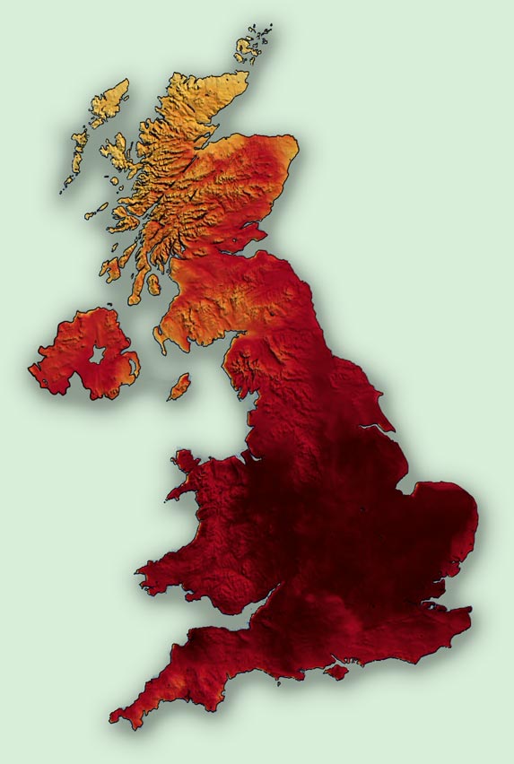 UK heatmap - maximum temperatures recorded on 19th July 2022