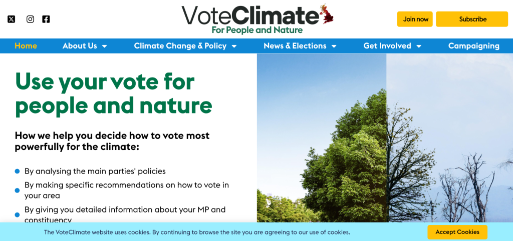VoteClimate home page